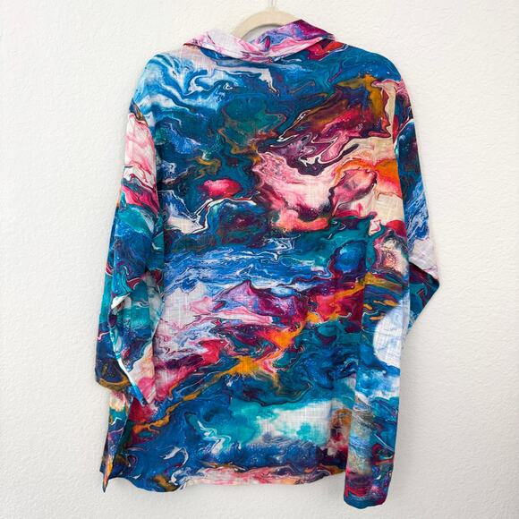 Parsley & Sage Womens Button Top Shirt Size 2X Artsy Watercolor Cotton Abstract - Picture 3 of 7